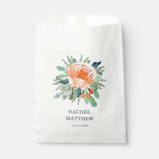 Peach Floral Wedding Geschenktütchen (Vorderseite)