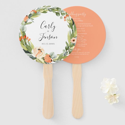 Peach Floral Wedding Hand Fans Fächer (Vorne und Hinten)