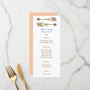 Peach Floral Wedding Menu Menükarte