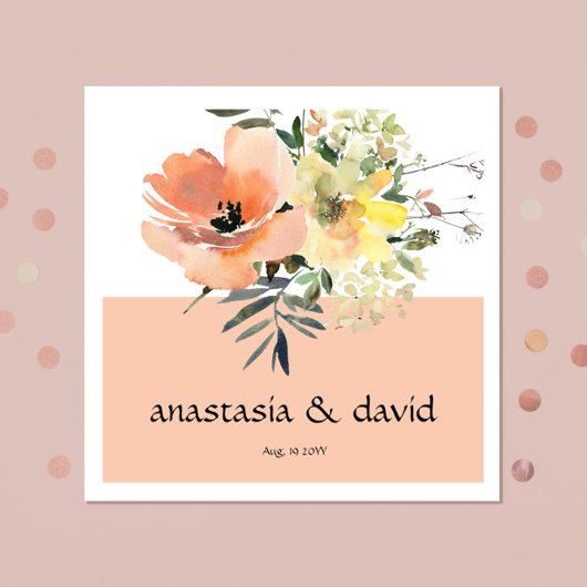 Peach Floral Wedding Napkins Serviette