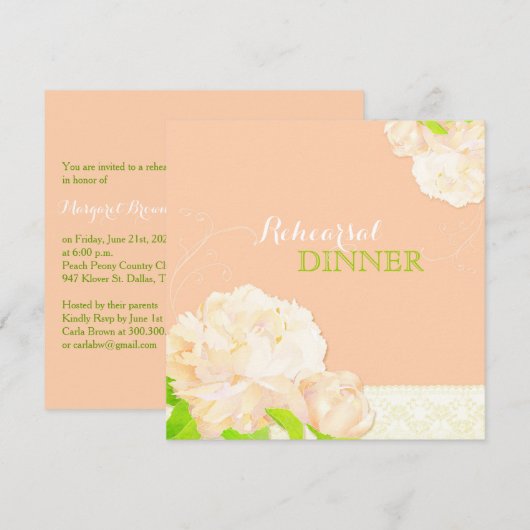 Peach Floral Wedding Probe Dinner Einladung (Vorne/Hinten)