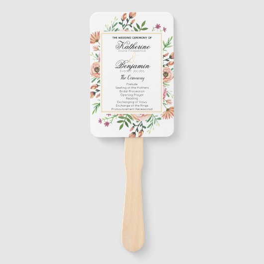 Peach Floral Wedding Program Fächer (Vorderseite)