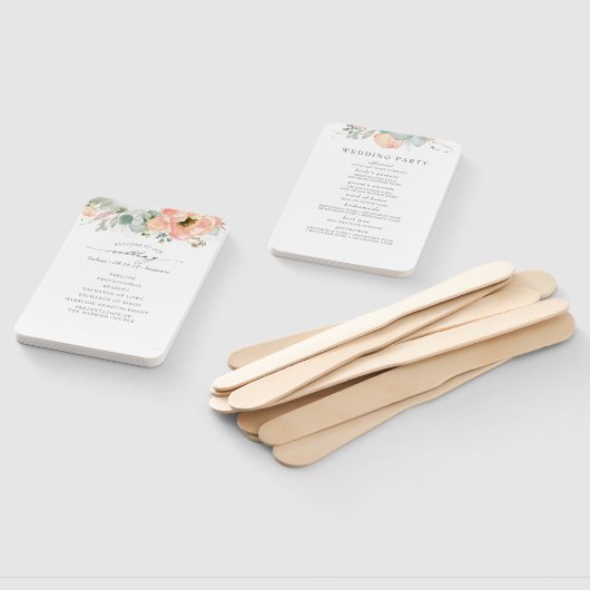 Peach Floral Wedding Program Fächer (Non-assembled)