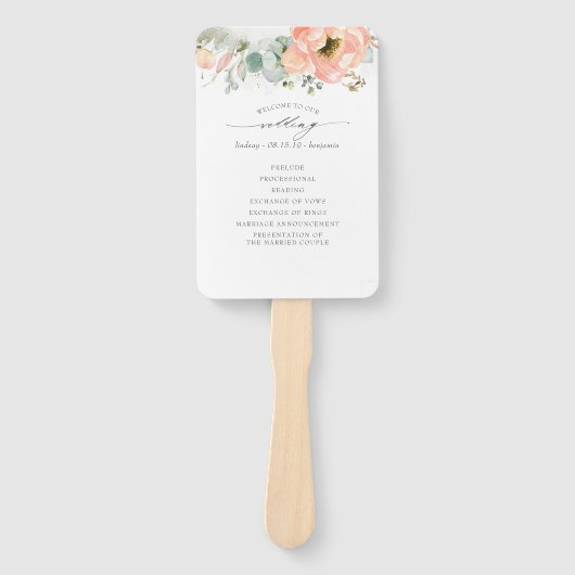 Peach Floral Wedding Program Fächer (Vorderseite)