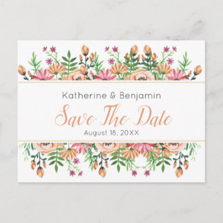 Peach floral Wedding Save the Date Ankündigungspostkarte
