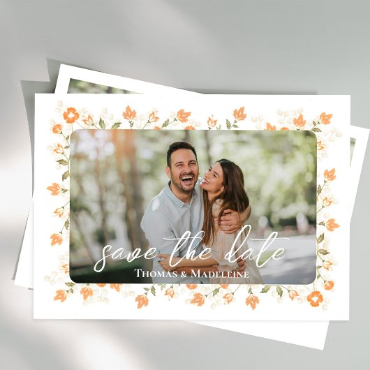 Peach floral Wedding Save the Date Foto Einladung