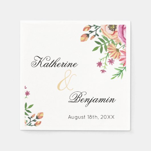 Peach Floral Wedding Serviette (Vorderseite)