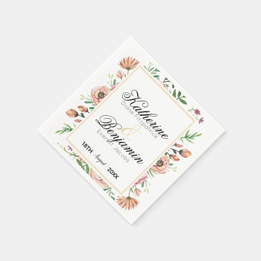 Peach Floral Wedding Serviette (Ecke)