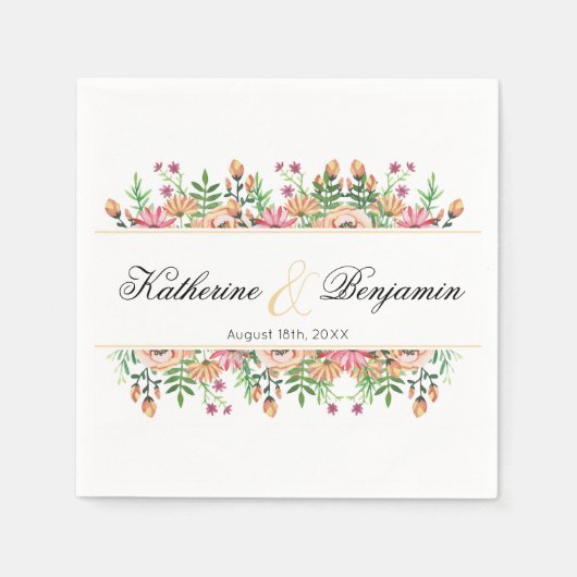 Peach Floral Wedding Serviette (Vorderseite)
