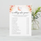 Peach Floral Wedding Shoe Game Monogram Card Einladung (Stehend Vorderseite)