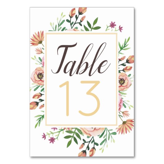 Peach Floral Wedding Tischnummer (Vorderseite)