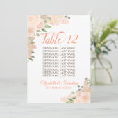 Peach floral Wedding Tischnummer & Names Large (Stehend Vorderseite)