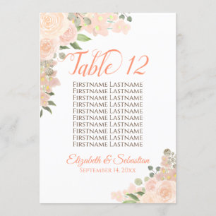 Peach floral Wedding Tischnummer & Names Large