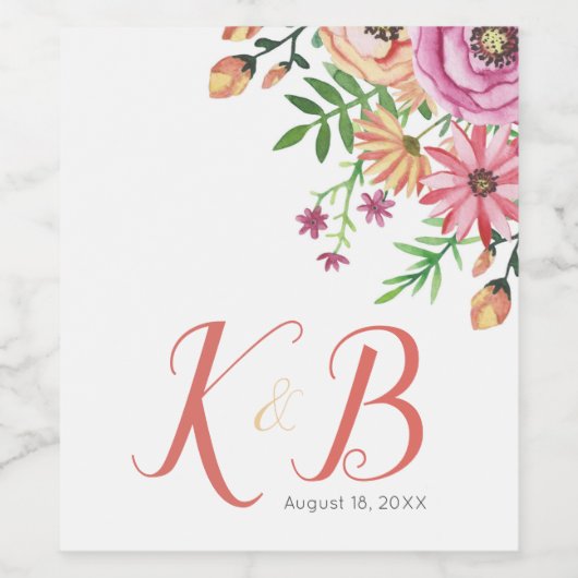 Peach Floral Wedding Weinetikett (Einzelnes Label)