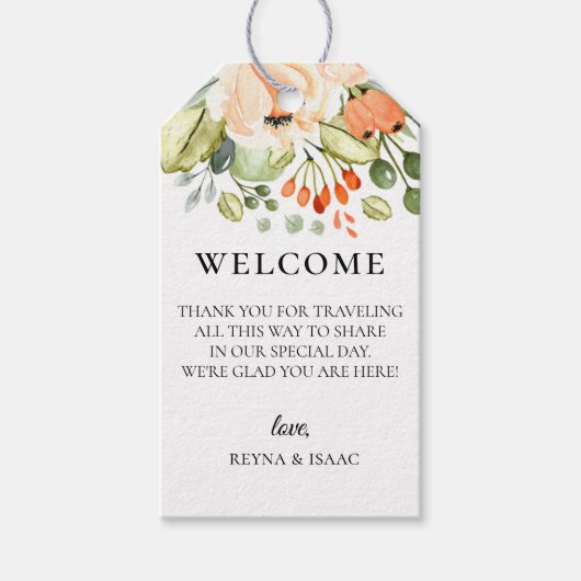 Peach Floral Wedding Welcome Bag Geschenkanhänger (Vorderseite)