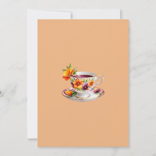 Peach Floral Whimsical Tea Baby Dusche Einladung (Rückseite)