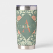 Peach Floral William Morris Elegant Monogram Thermobecher (Vorderseite)