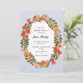 Peach Floral Wreath Bridal Dusche Einladung (Stehend Vorderseite)