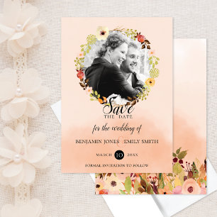 Peach Floral Wreath Foto Wedding Save The Date