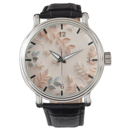 Peach Floral Wrist Watch Elegant Minimal Ai Design Armbanduhr