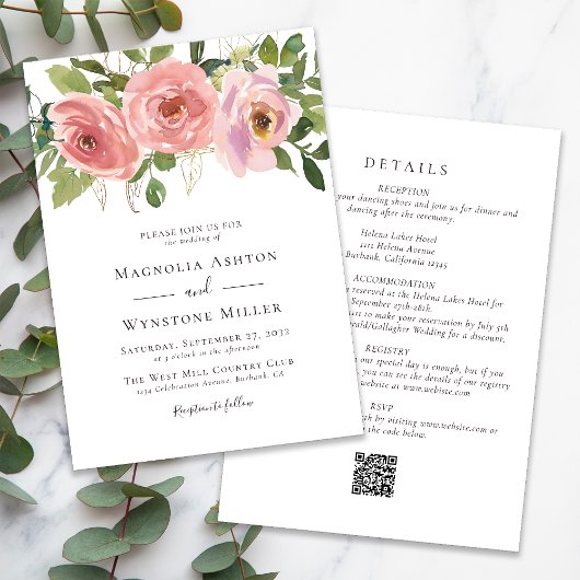 Peach Florals All in one Wedding Einladung