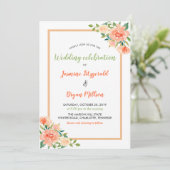 Peach Florals Border | Hochzeit Einladung (Stehend Vorderseite)