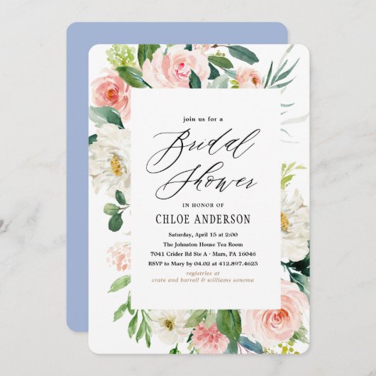 Peach Florals Bridal Dusche Einladung (Vorne/Hinten)