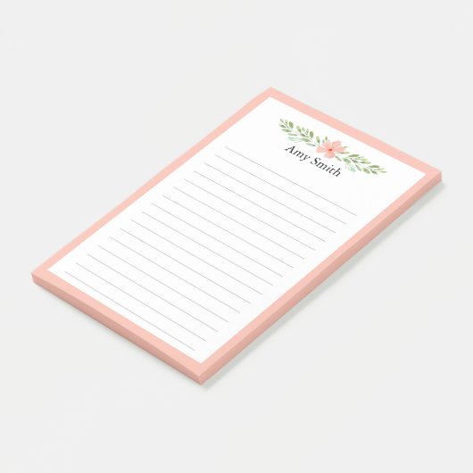 Peach Florals Personalisiert Linde Post-it Klebezettel (angewinkelt)