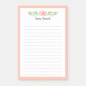 Peach Florals Personalisiert Linde Post-it Klebezettel (Vorderseite)