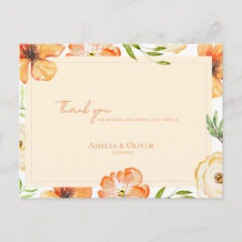 Peach Florals Romantic Garden Wedding Thank You Postkarte