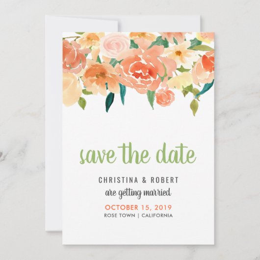 Peach Florals | SAVE THE DATE Einladung (Vorderseite)