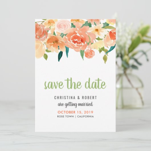 Peach Florals | SAVE THE DATE Einladung (Stehend Vorderseite)