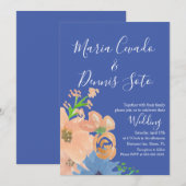 Peach Florals Script WedBold Watercolor Einladung (Vorne/Hinten)