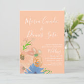Peach Florals Script Wedding Bold Watercolor Invit Einladung (Stehend Vorderseite)