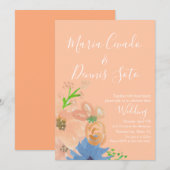 Peach Florals Script Wedding Bold Watercolor Invit Einladung (Vorne/Hinten)