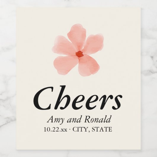 Peach Florals Wedding Weinetikett (Einzelnes Label)