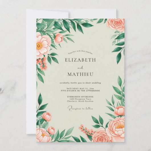 Peach Flourishing Spring Wedding Einladung (Vorderseite)