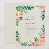 Peach Flourishing Spring Wedding Einladung (Vorne/Hinten)