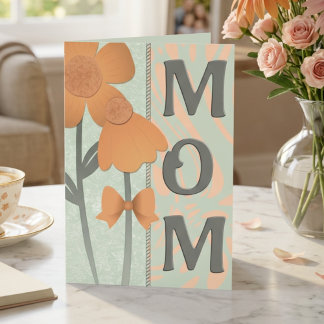 Peach Flowers On Sage Green Mothers Greeting Karte