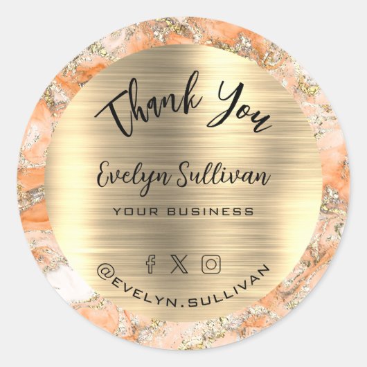 Peach Fluid Marble Vielen Dank Runder Aufkleber (Vorderseite)