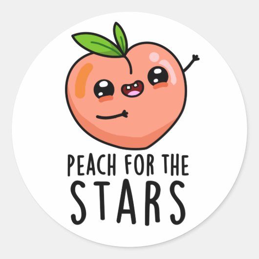 Peach for the Stars Funny Fruit Pub Runder Aufkleber (Vorderseite)