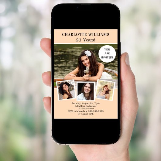 Peach Foto Collage Luxus Geburtstag Einladung