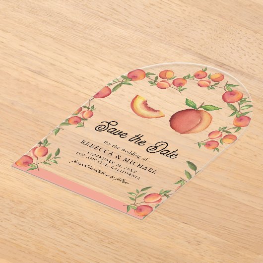 Peach Fruit Arch Wedding Save the Date Acryleinladungen (Ablage )