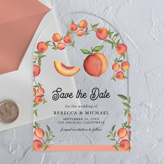 Peach Fruit Arch Wedding Save the Date Acryleinladungen