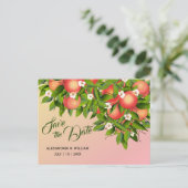Peach Fruit Botanical | Hochzeitstag speichern Postkarte (Stehend Vorderseite)