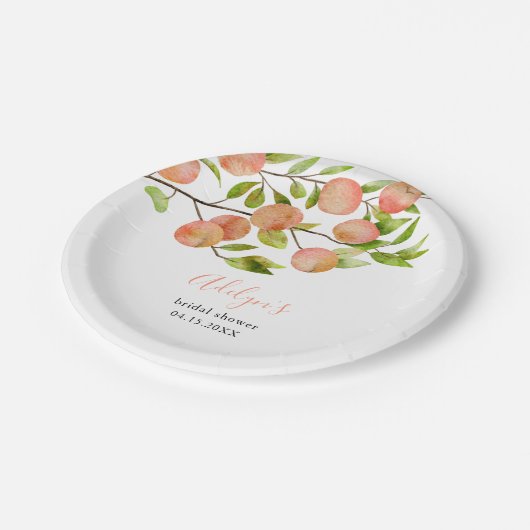Peach Fruit Brautparty Pappteller (Schrägansicht)