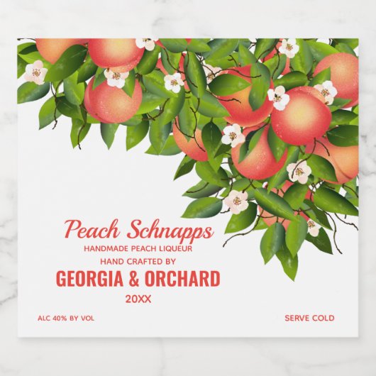 Peach Fruit Floral Alkoholflaschenetikett (Einzelnes Label)