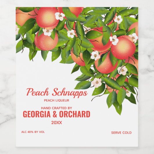 Peach Fruit Floral Weinetikett (Einzelnes Label)