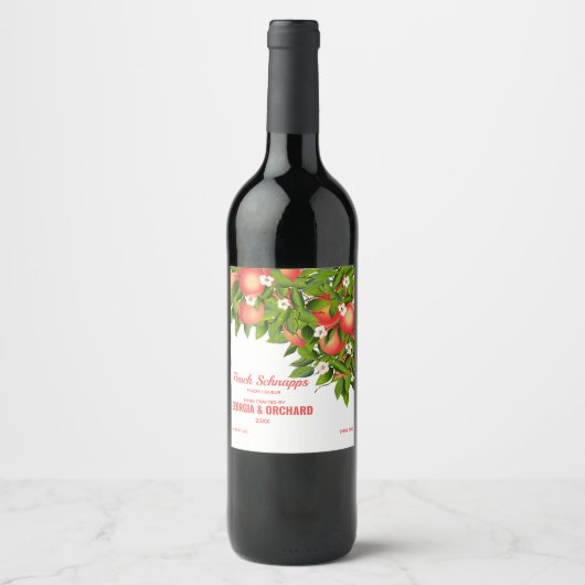 Peach Fruit Floral Weinetikett (Vorderseite)