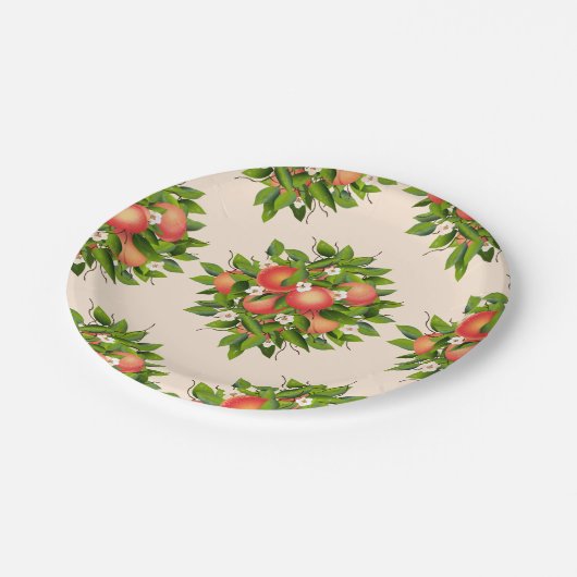 Peach Fruit Muster Pappteller (Schrägansicht)